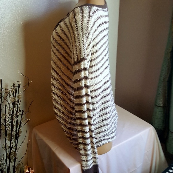 NUAGE tan and brown striped lace up sweater size M - Picture 4 of 9